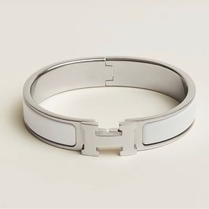 Hermes H silver and white enamel bracelet